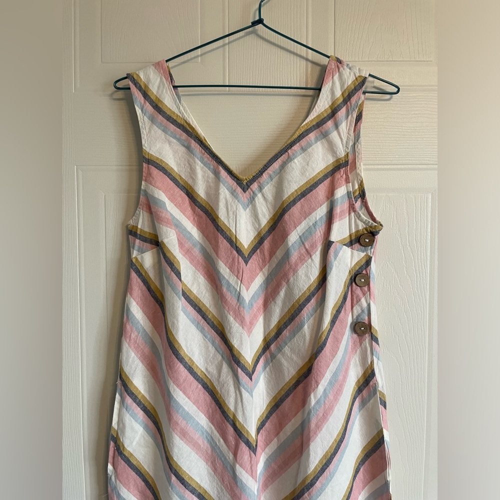 CHARLIE B Striped Linen Coastal Jumpsuit Wide Leg Pink White XS - Picture 3 of 16